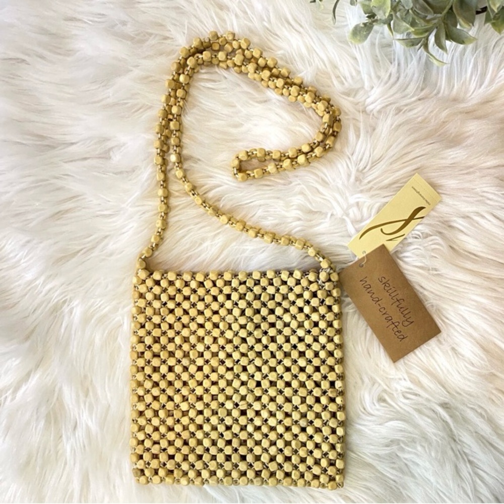 Collection Eighteen Natural Wood Beaded Crossbody Boho Bag Purse